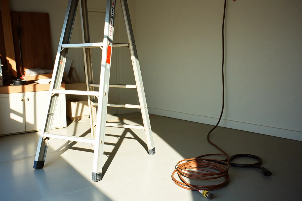 Handyman checking ladder feet and extension cord before work (Handyman market entry for new owners for 2027)